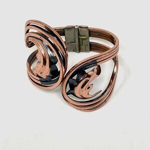 Vintage Rame' Solid Copper Hinged Clamper Swirl Cuff Bracelet Signed